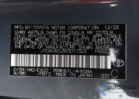 2024 Toyota Prius Prime Xse z USA, uszkodzony, nr VIN JTDACACU3R3017323